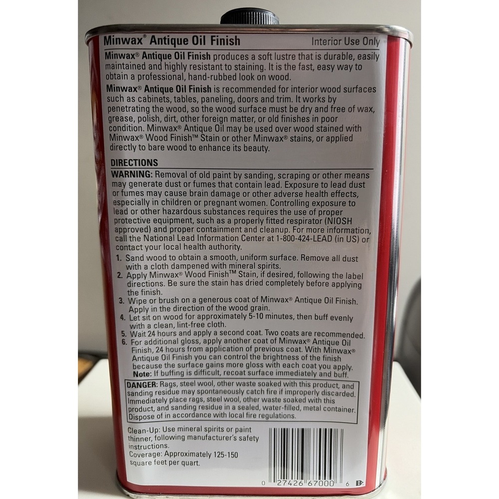 Minwax 67000 Antique Oil Finish 1 Quart 32 ounce Hard Finish Soft Lustre NEW - Picture 3 of 5